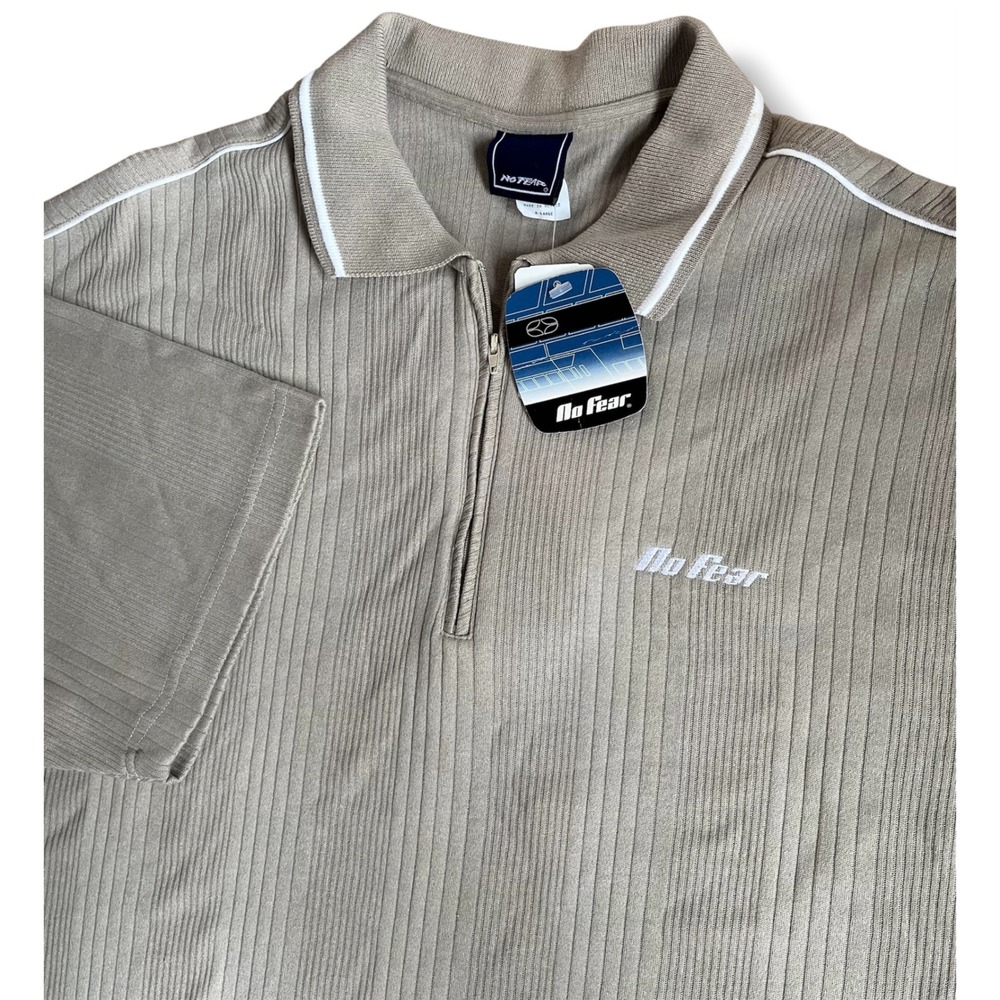 Vintage‎ No Fear Mens XL Khaki Ribbed Quarter Zip Polo Shirt K082NJ NWT - Read